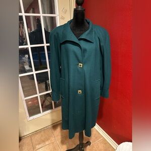 Vintage Petite Sophisticate Green Wool Coat Union Made USA ILGWU 1980s Fits L/XL